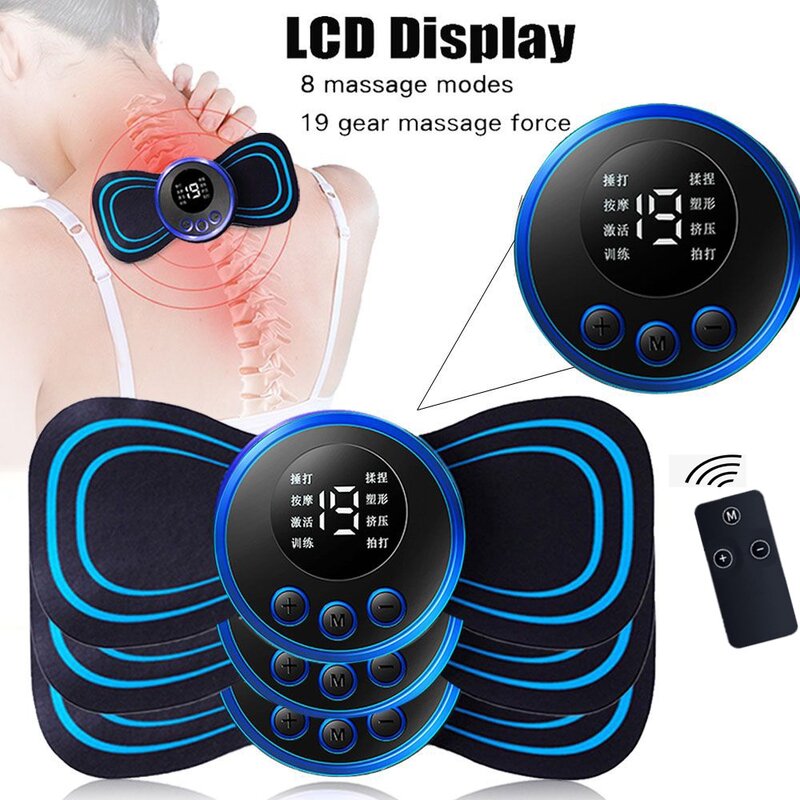 8 Modes 19 Gears Electric Pulse Neck Massager Cervical Back Muscle Pain Relief Tool Shoulder Leg Body Mini Massage Relax Cushion