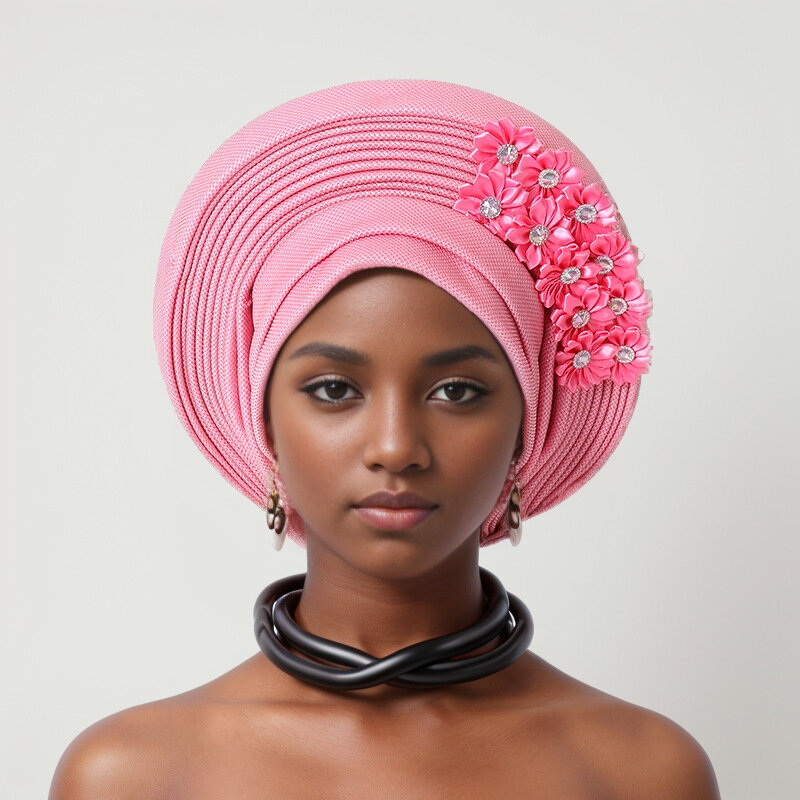 African Headtie Turban Nigerian Wedding Geles Aso Oke Fabric Muslim Headwear Gele Female Head Wraps Sego Headtie Auto Gele