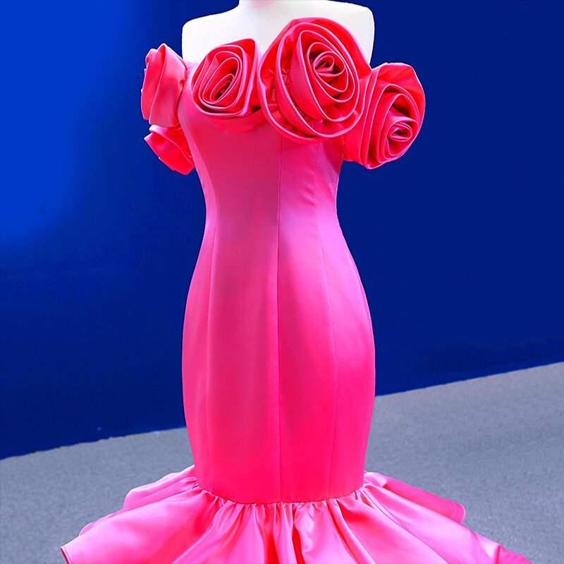 Женское вечернее платье-русалка, розовое платье с объемными цветами, элегантное формальное платье для выпускного вечера, индивидуальный пошив