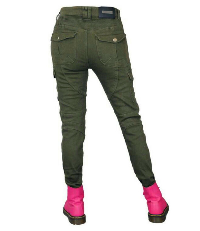 Celana Jeans Motor Elastis Kamuflase Gaya Baru Celana Bersepeda Balap Motor Wanita Kasual Tahan Jatuh dengan 4 Perlindungan