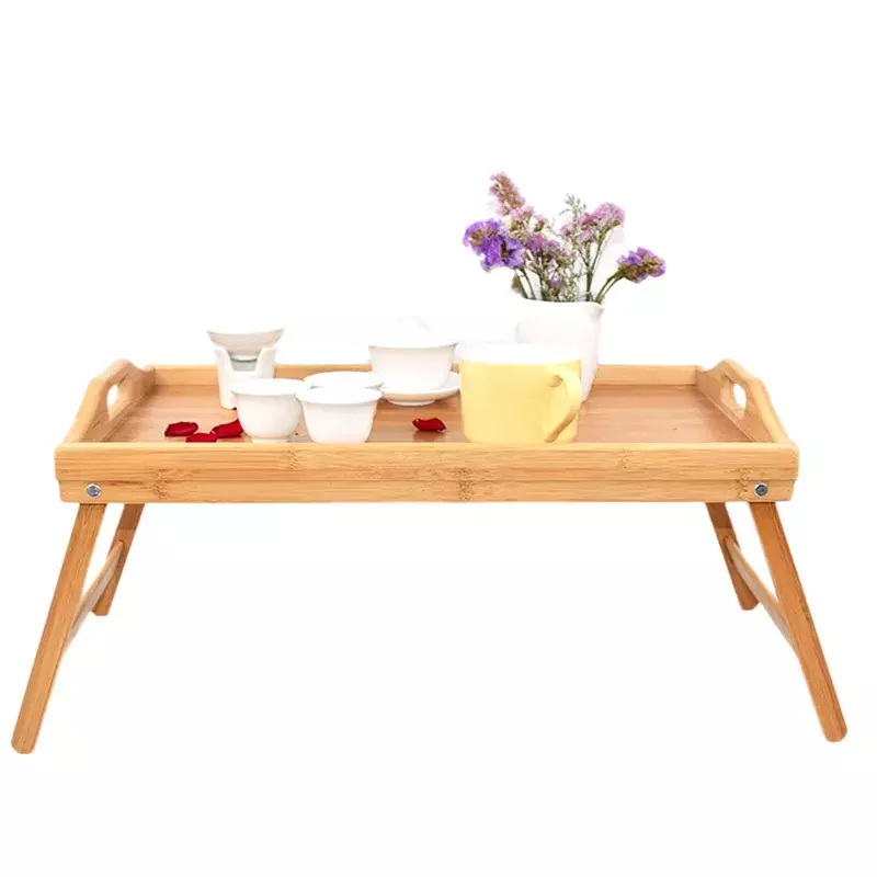 Mini Table Bamboo Wood Bed Tray Breakfast Laptop Desk Tea Food Serving Table Folding Leg Gaming Desk