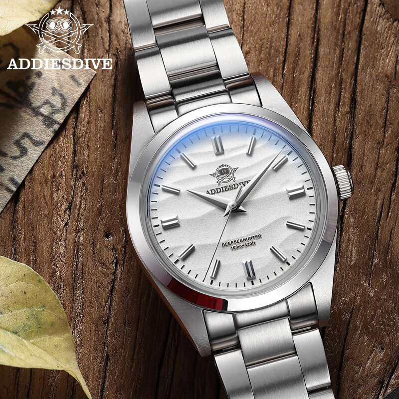 Adpeso AD2030 jam tangan kuarsa untuk pria, arloji elegan 36mm berbahan baja tahan karat Dial pasir tahan air 100M, jam tangan menyelam untuk pria