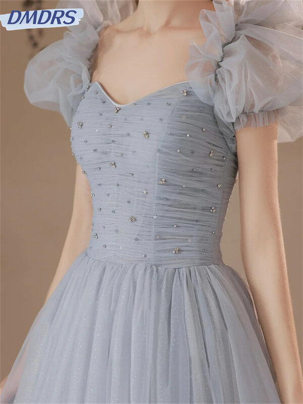 Gaun Prom A-Line bahu terbuka klasik gaun malam Tulle anggun 2024 gaun panjang lantai menawan Vestidos De Novia
