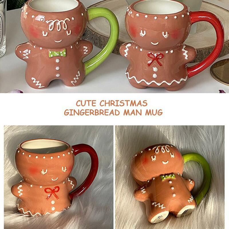 Gingerbread Man Caneca com Alça, Leite Coffee Cup, Novidade Water Cup, 3D Cartoon, Kawaii, Fontes da festa de Natal, Bonito, 600ml