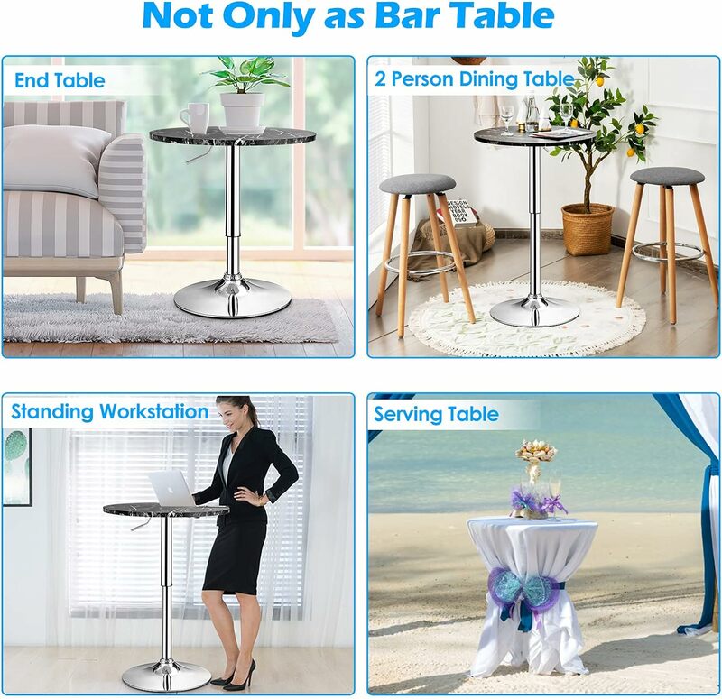 Круглая Столовая Посуда Giantex с регулируемой высотой, вращающийся на 360 ° коктейльный стол для паба с серебряными ножками и основанием для дома, офисный барный стол