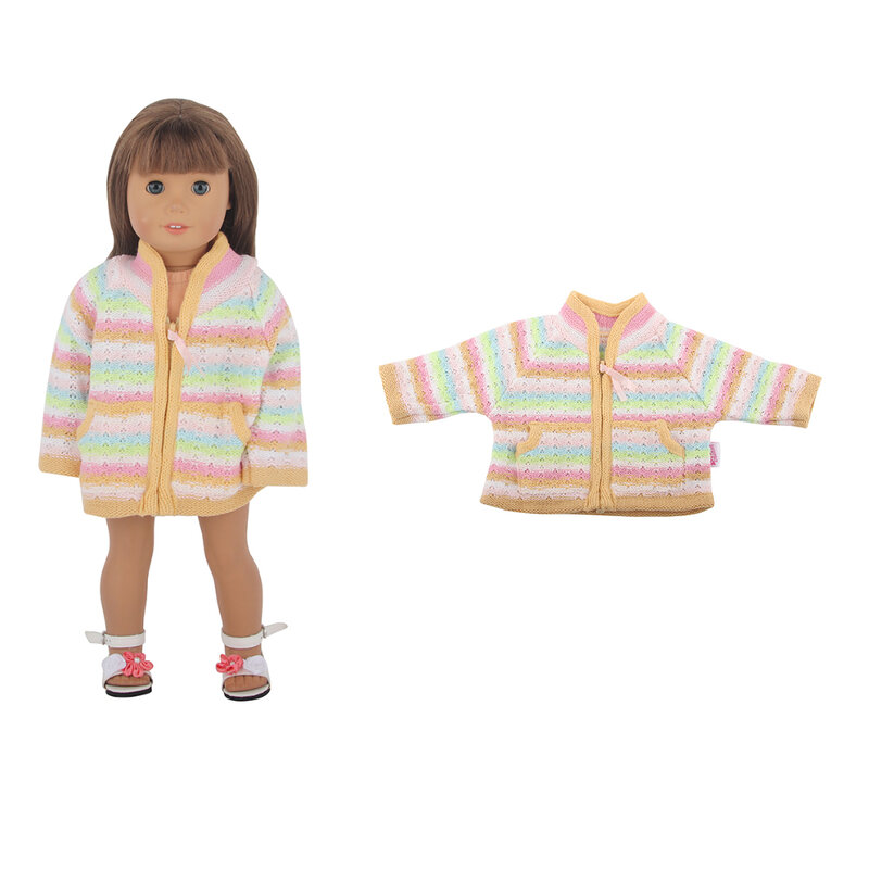 Mantel boneka wol garis warna pelangi untuk mainan DIY boneka Amerika lucu pakaian Mini untuk 43cm boneka bayi baru lahir & OG anak perempuan
