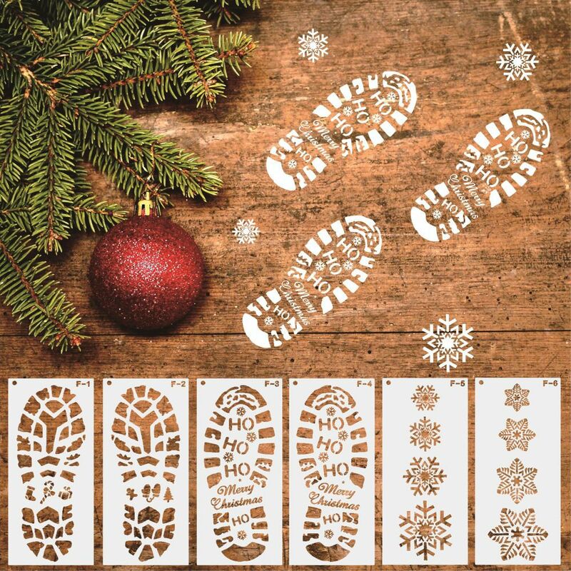 Plantilla de pintura de huella de Papá Noel, copo de nieve, bricolaje álbum de recortes para colorear en relieve, plantilla hueca, decoración navideña para el hogar