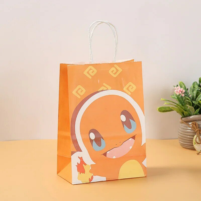 Kawaii pokemon impressão dos desenhos animados saco de papel portátil babybirthday presente embalagem de papel bagkraft portátil saco de compras