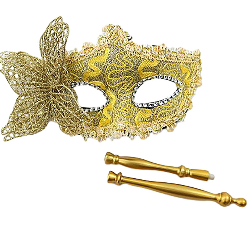 Topeng pesta Halloween, dengan tongkat pemegang, topeng pesta malam, topeng Cosplay panggung, masker setengah wajah Venesia untuk wanita