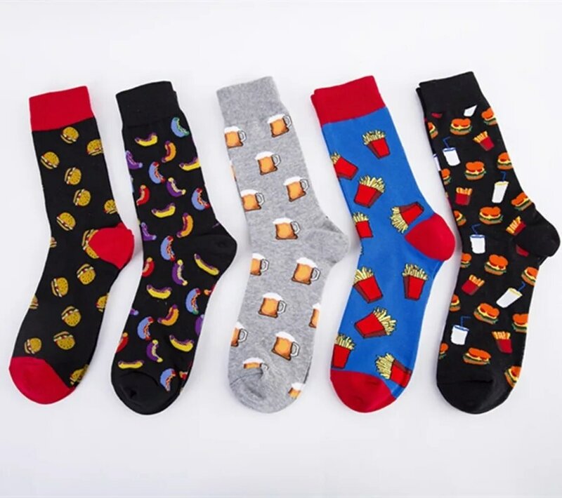 Novità per il 2020 calzini da uomo di grandi dimensioni in cotone con birra Burger Happy Socks for Men Meias 51401