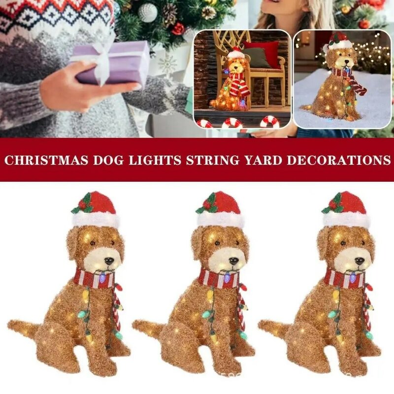 Decoración navideña de espíritu de perro dorado, iluminación festiva, decoración de patio Ornamental para Feliz Navidad, temporada de vacaciones