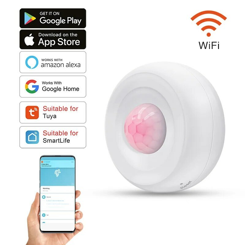 Tuya WiFi Smart PIR sensore di rilevamento del movimento sensore di allarme antifurto di sicurezza supporto per il controllo dell'app Smart Life Alexa Google Home
