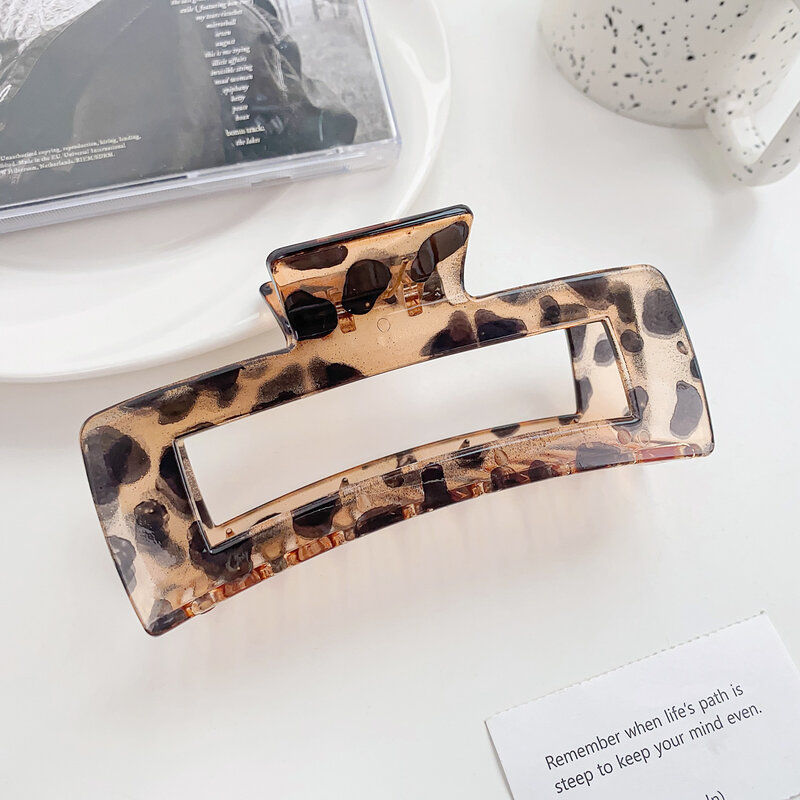 Pinza cuadrada de resina con estampado de leopardo para mujer y niña, horquillas grandes de acetato para el cabello, accesorios para el cabello