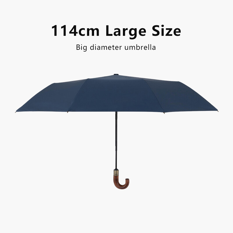 Paraguas automático de madera para hombre y mujer, sombrilla plegable para Golf, lluvia, resistente al viento, 10 varillas