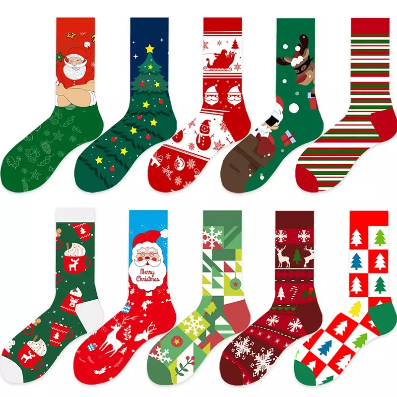 ใหม่ Santa Claus Elk Snowman ฝ้ายผู้หญิงถุงเท้ากลางหลอดใหม่ปีถุงเท้าคริสต์มาส