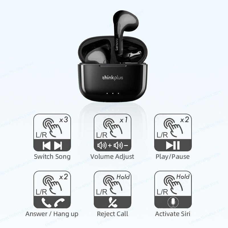 Lenovo LP40 Plus earphone Bluetooth Headset nirkabel headphone pengurang kebisingan 230mAh HiFi Stereo earbud olahraga dengan mikrofon