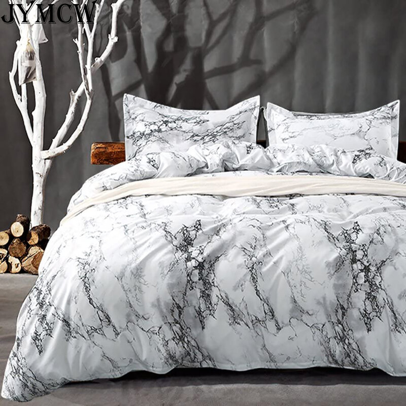 Schlafzimmer bettwäsche (2/3 stück set) weiß marmor muster gedruckt quilt abdeckung und kissenbezug, quilt abdeckung & kissenbezug (keine blätter)