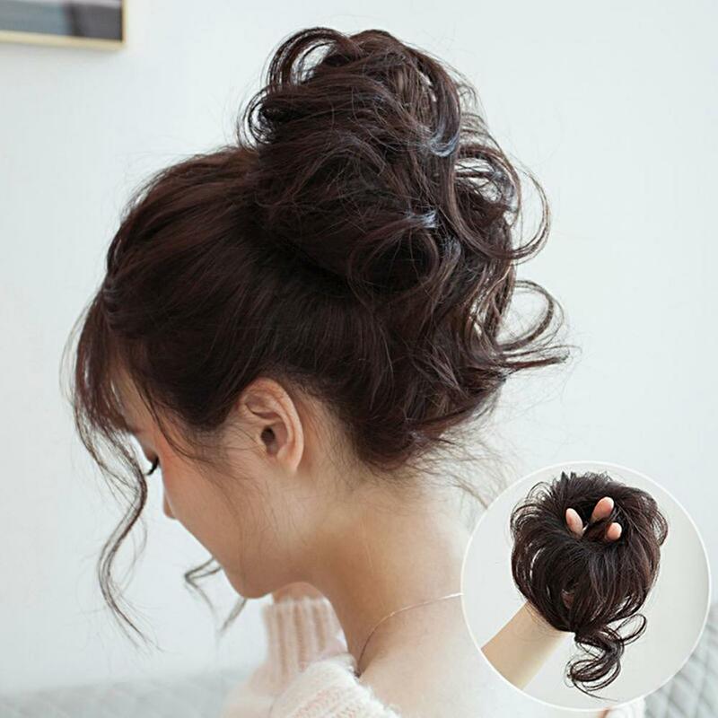 Syntetyczna przyrząd do koka z włosów kok niechlujna opaska z kręconymi włosami elastyczna gumka do sztuczne włosy dla kobiet spinki do włosów czarno-brązowe