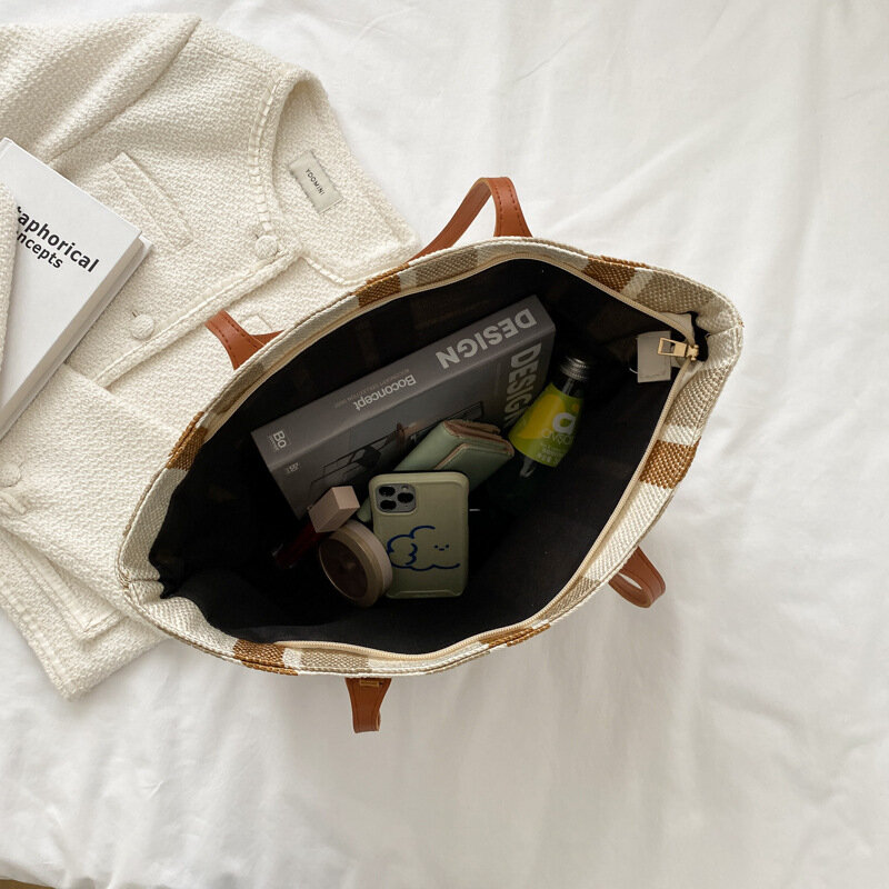Летние сумки из рафии для женщин 2023, дизайнерская сумка-шоппер через плечо в полоску, Женская Повседневная Холщовая Сумка-тоут