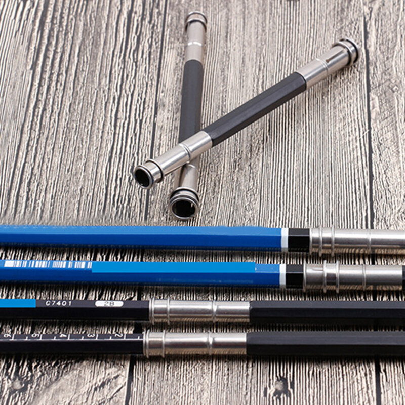 5Pcs/set Stainless Steel Double-ended Metal Pencil Extender Multi-purpose Pencil Extender Pen Clip Pencil Case 2 Colors Optional