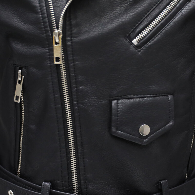 Black PU Leather Motorcycle Jacket for Women, Short Streetwear Coat, Korean, Spring, Autumn, Winter, New, 2022