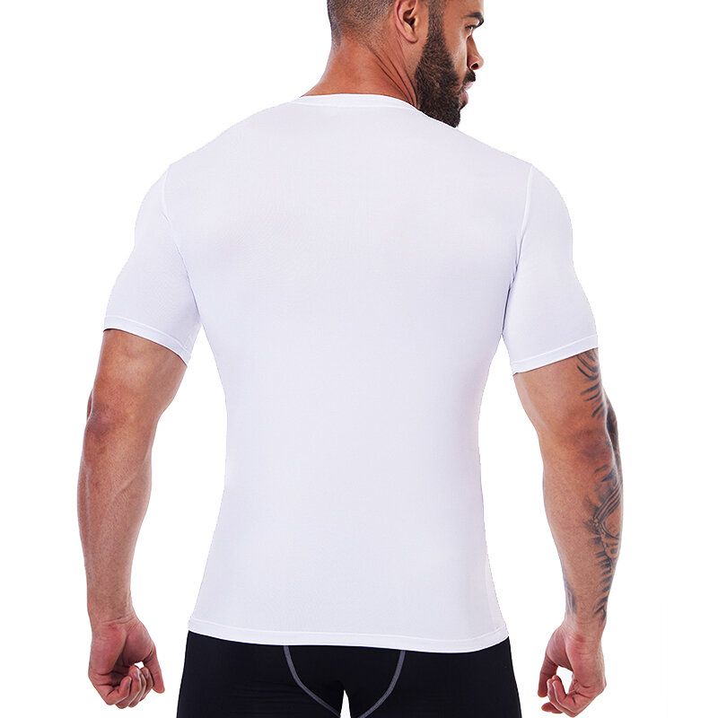 Men Body Shaper V-Neck Compression Shirts Short Sleeved Slimming Undershirt Workout Abs Abdomen Tummy Control Shapewear Tops