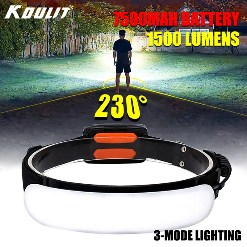 1500LM High Power LED Headlamp COB Head Flashlight With 7500Mah Built-in Battery USB Rechargeable Fishing Camping Lantern Torch