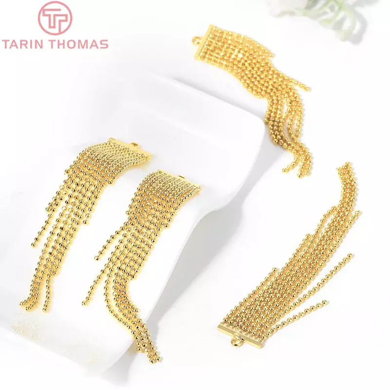 (2289)4PCS 11x60MM 24K Gold Color Plated Brass Tassel Earrings Charms Pendants High Quality Diy Jewelry Accessories