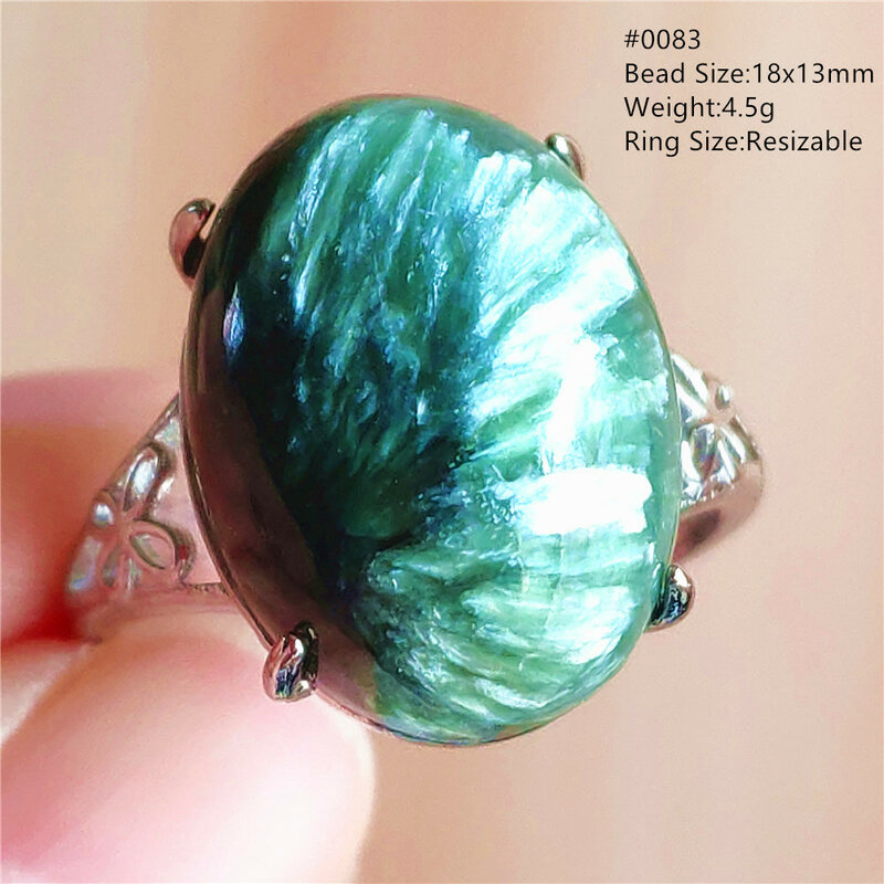 Anillo de cuentas ajustable de seraphinita verde Natural, anillo de seraphinita, Clinochlore, piedra preciosa ovalada, Plata de Ley 925 AAAAAA