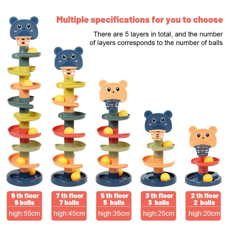 Early education baby toys sliding rolling ball stack tower stacking puzzle rotating track toddler gift