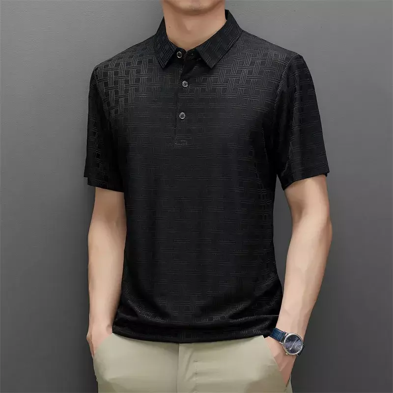 Camiseta com gola polo manga curta masculina, top respirável personalizado, moda casual, verão