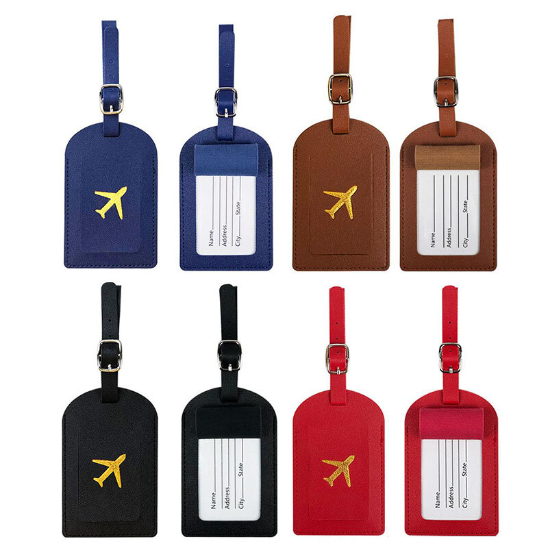 1PC Portable PU Leather Luggage Tag Suitcase Identifier Label Baggage Board Bag Tag Name ID Address Holder Travel Passport Card