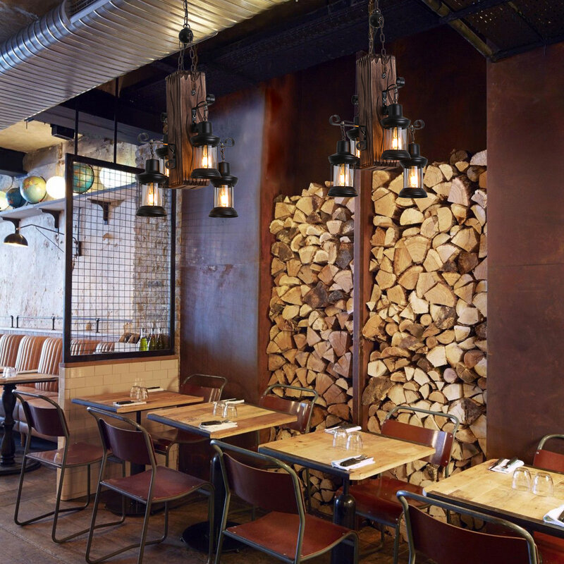 Loft kreatywny drewniany żyrandol Retro restauracja/Bar przemysłowy oświetlenie wewnętrzne wisząca lampa