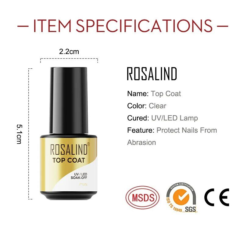 Rosalind Top Base Coat Gel Polish Uv Losweken Versterken 7Ml Vernis Semi Permanente Nail Art Manicure Gel Vernis primer Base Coat
