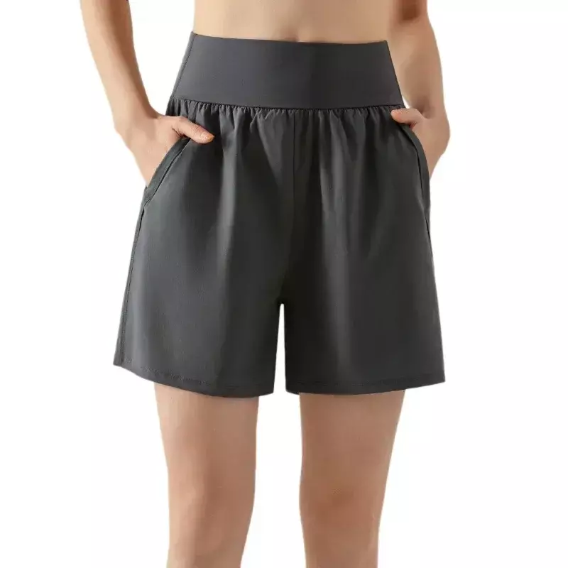 Шорты женские спортивные с высокой талией, свободные быстросохнущие штаны для бега и фитнеса, с двумя карманами, для отдыха, занятий йогой, лето