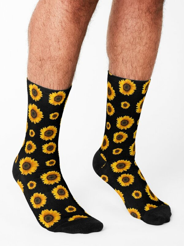 Anti-Slip Sunflower Pattern Socks para homens, meias de futebol feminino