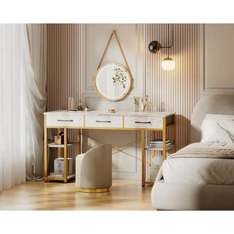 ODK Vanity Desk con cassetti in tessuto e ripiani, toeletta per il trucco, scrivanie per l'home Office per la camera da letto, scrittura moderna