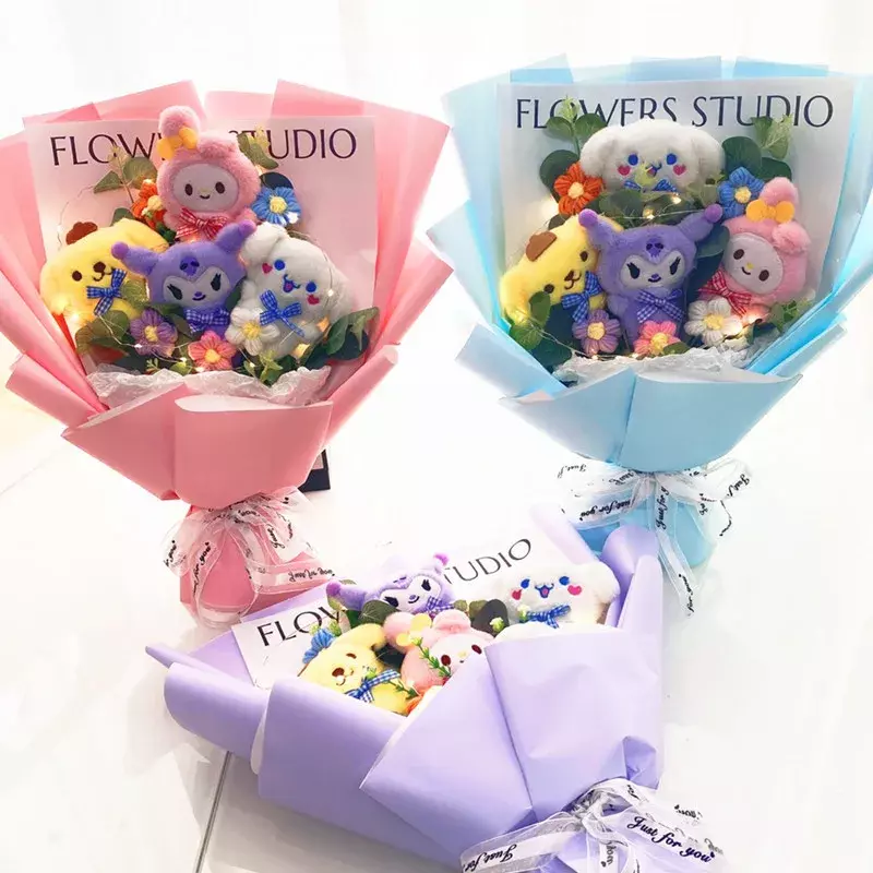 Sanrio Kuromi Cinnamoroll Boneca de pelúcia Brinquedos Buquê, Flores Artificiais, Dia dos Namorados, Aniversário, Namorada, Kids Birthday Gifts
