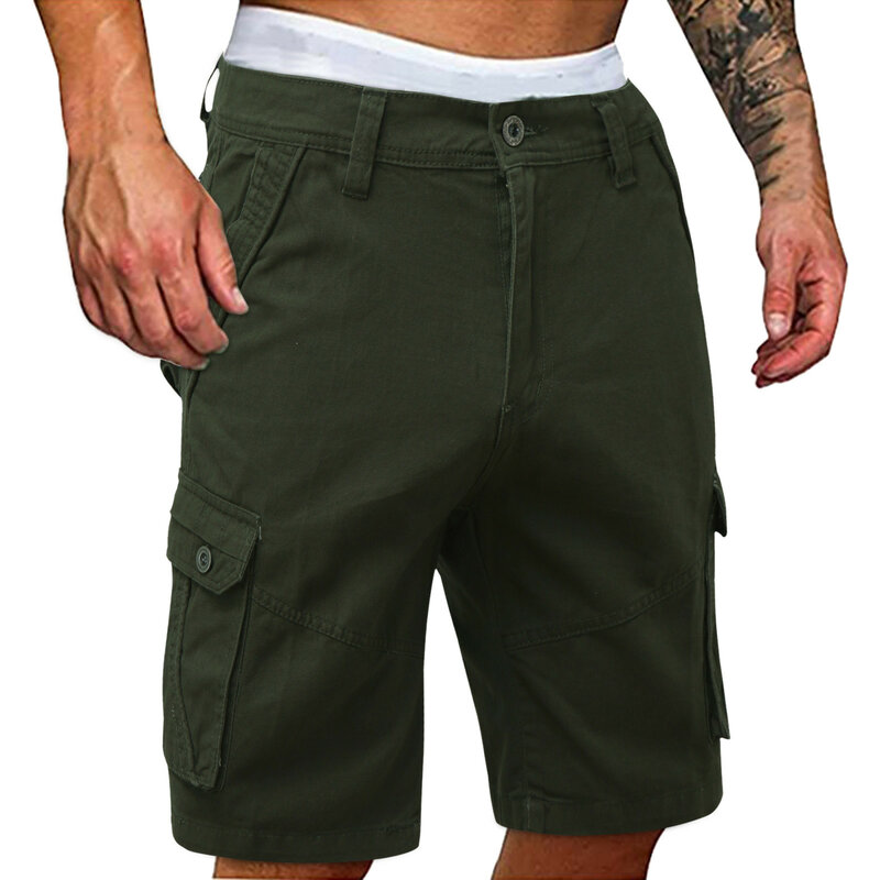 Fashion Men'S Casual Cargo Shorts Multi Pocket Cotton Beach Pants Solid Color Sport Pants Man Cargo Short Pants Outwear Trousers