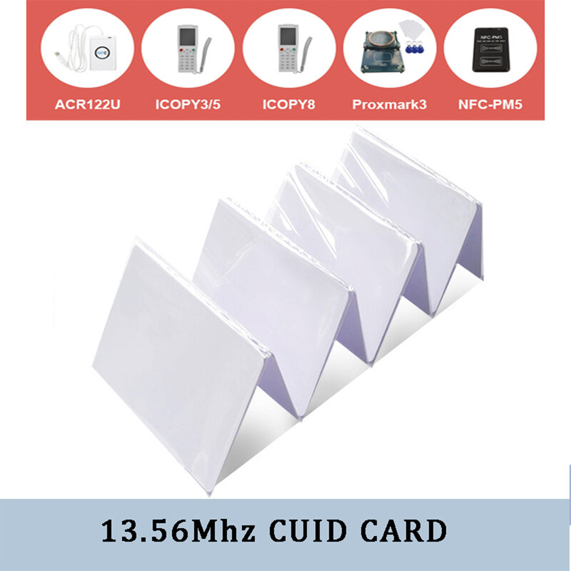 Cartão Cuid gravável, Chave Mutável Clone Copy Badge, Smart Chip Badge, Cartões cúbicos, Controle de acesso, NFC, 13,56 MHz, 10pcs