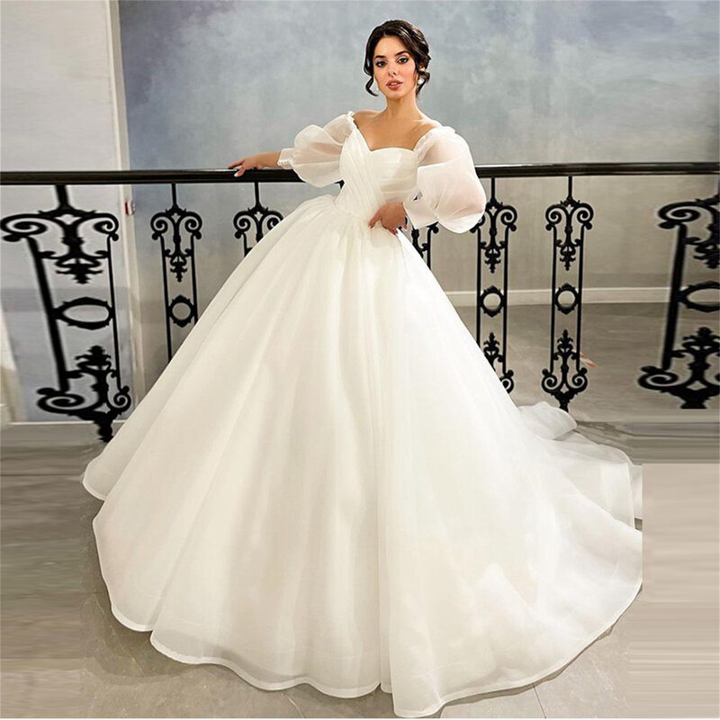 Morning Light Prom Dresses 2023 White Party Dress Women Elegant Luxury Dress Wedding Puff Sleeves Tailing Evening Gown Thinyfull