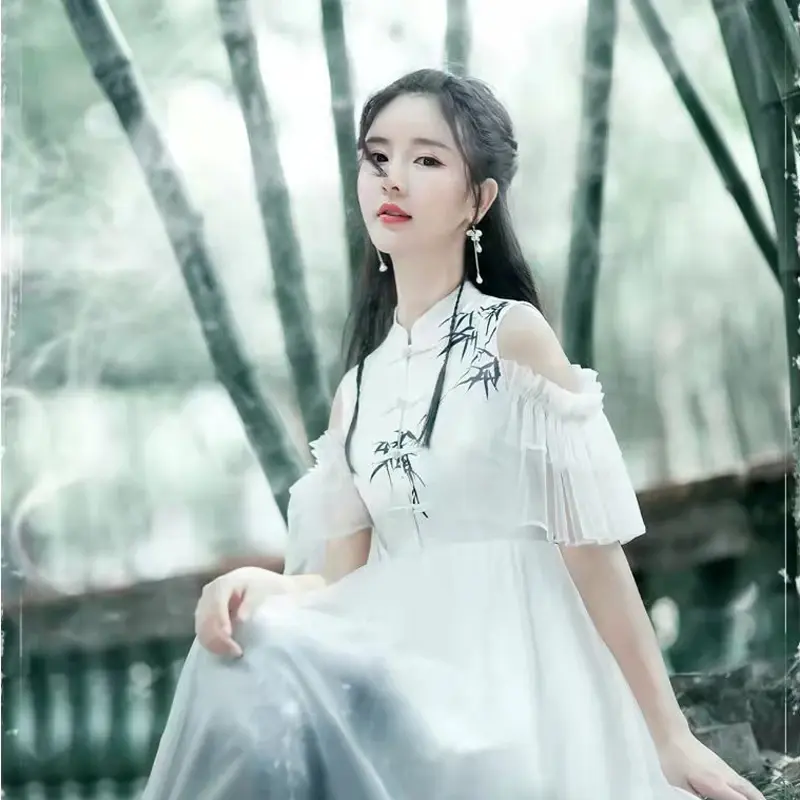 Hanfu gaun tradisional untuk wanita, kostum tari Dinasti Tang kuno gaya China cantik