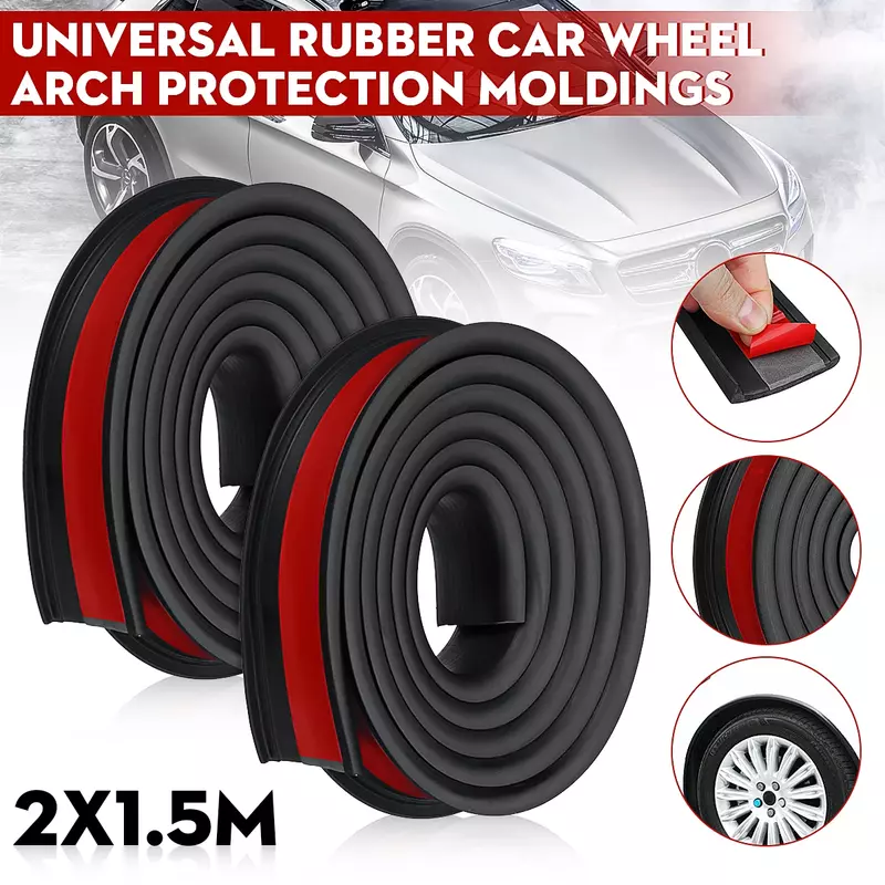 Universal Pair 1.5Mx3.8CM Rubber Car Anti-collision Mudguard Trim Wheel Arch Protection Moldings Wheel Protection Wheel Sticker