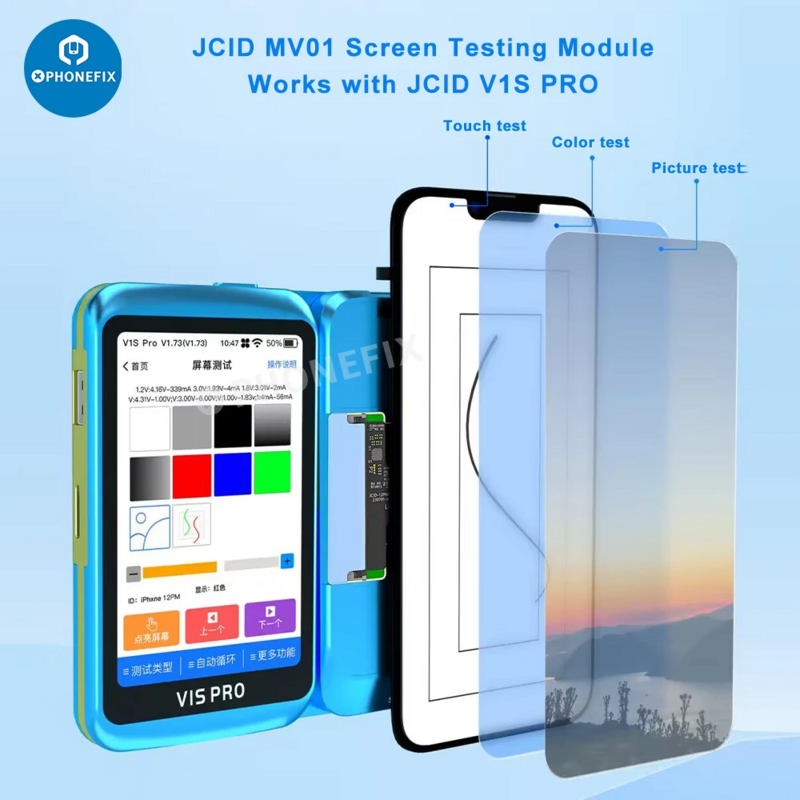 Tela JCID V1S PRO MV01 Testing Module, Repair Tool Set, Display Touch, Full Function Módulo de Teste para iPhone, Xiaomi, Huawei, 7-15PM