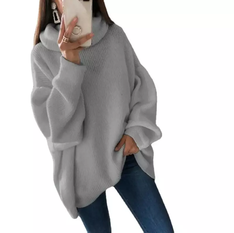 Женский вязаный Однотонный свитер, толстые джемперы с высоким воротником и длинным рукавом, пуловеры, свободный крой, Повседневный свитер с соединением, зима 2023