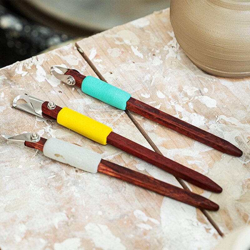 Rascador de cerámica con mango de palisandro rojo, herramienta de tallado de textura de cerámica de un solo cabezal, duradero