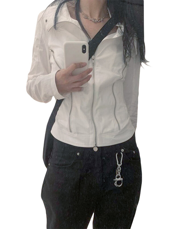 Женская винтажная куртка на молнии с длинным рукавом и воротником-стойкой