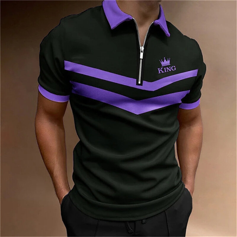 Polo de Golf con estampado de rey para hombre, camiseta de manga corta con cremallera, ropa de Golf Original, ropa de alta calidad