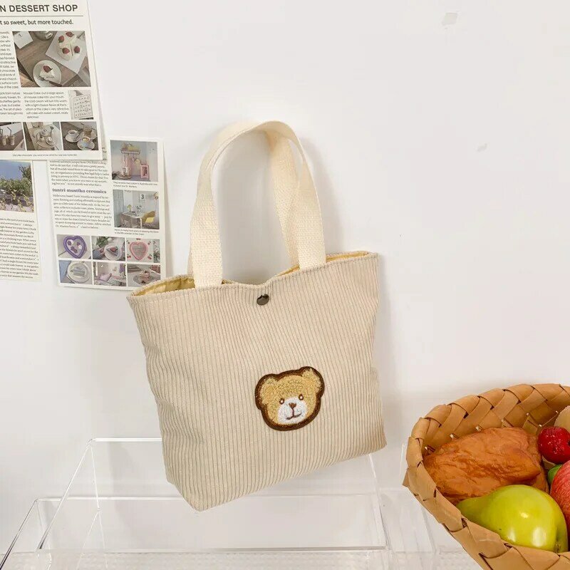 Korean Style Cute Corduroy Small Shopper Tote Bag For Woman Female Girls Mini Handbags Lunch Bags Shopping Cloth Hand Pouch Bags
