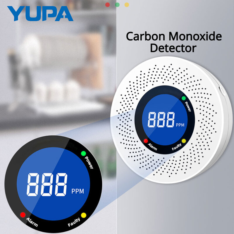 Detector de monóxido de carbono independiente, alarma de CO con pantalla, alimentado por batería, certificado CE, uso doméstico, cocina y oficina, nuevo